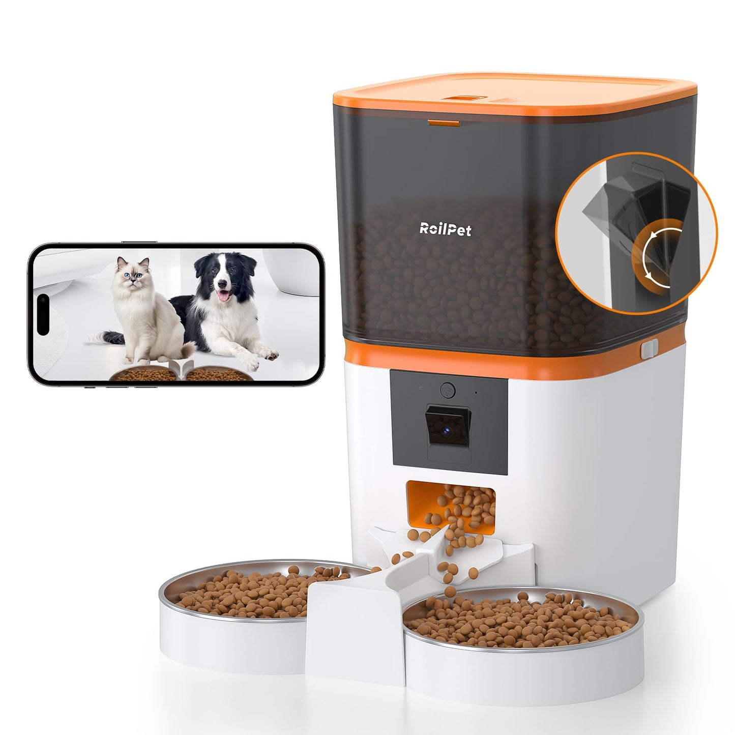 Smart Dual Cat Feeder with HD Camera & Night Vision