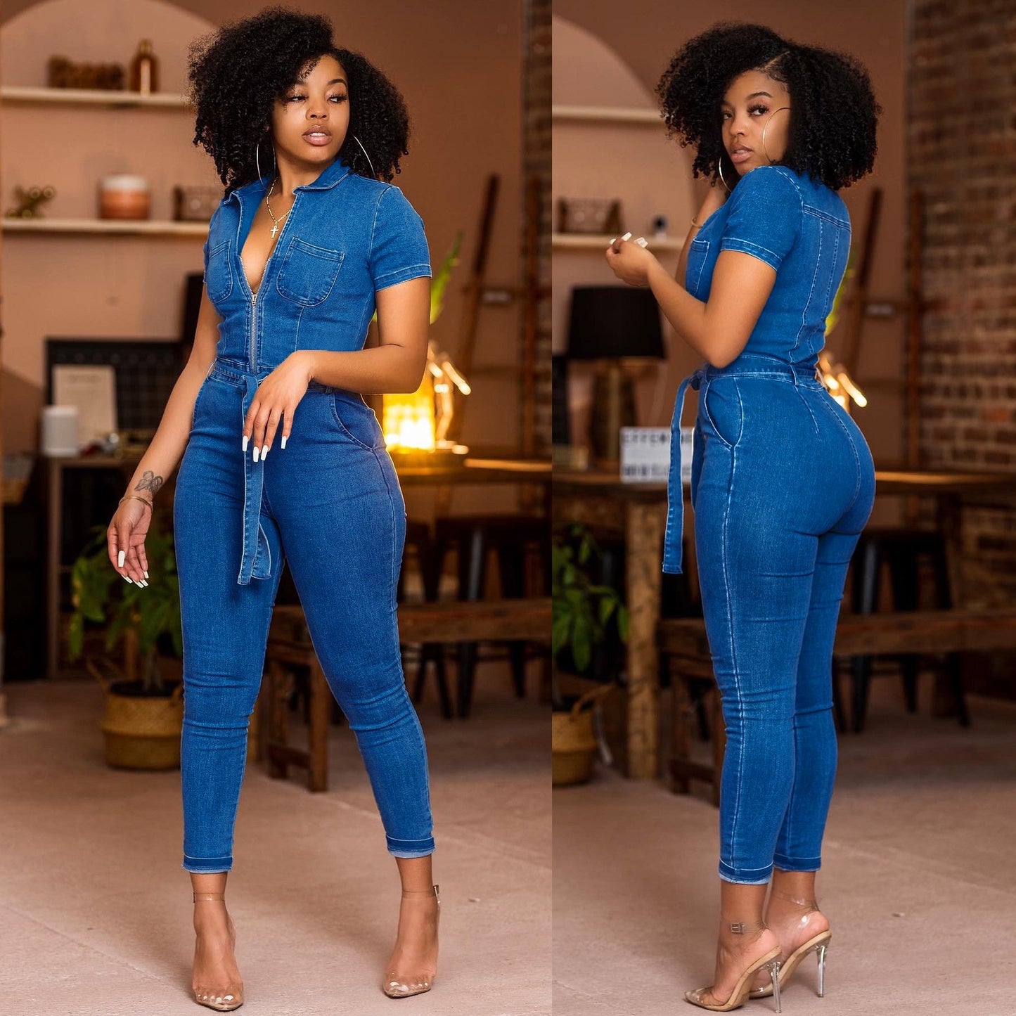 Chic Washed Denim Sleeveless Jumpsuit