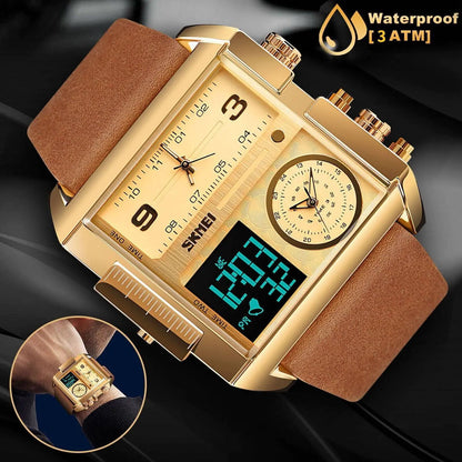 SKMEI Triple Timer Leather Sport Watch