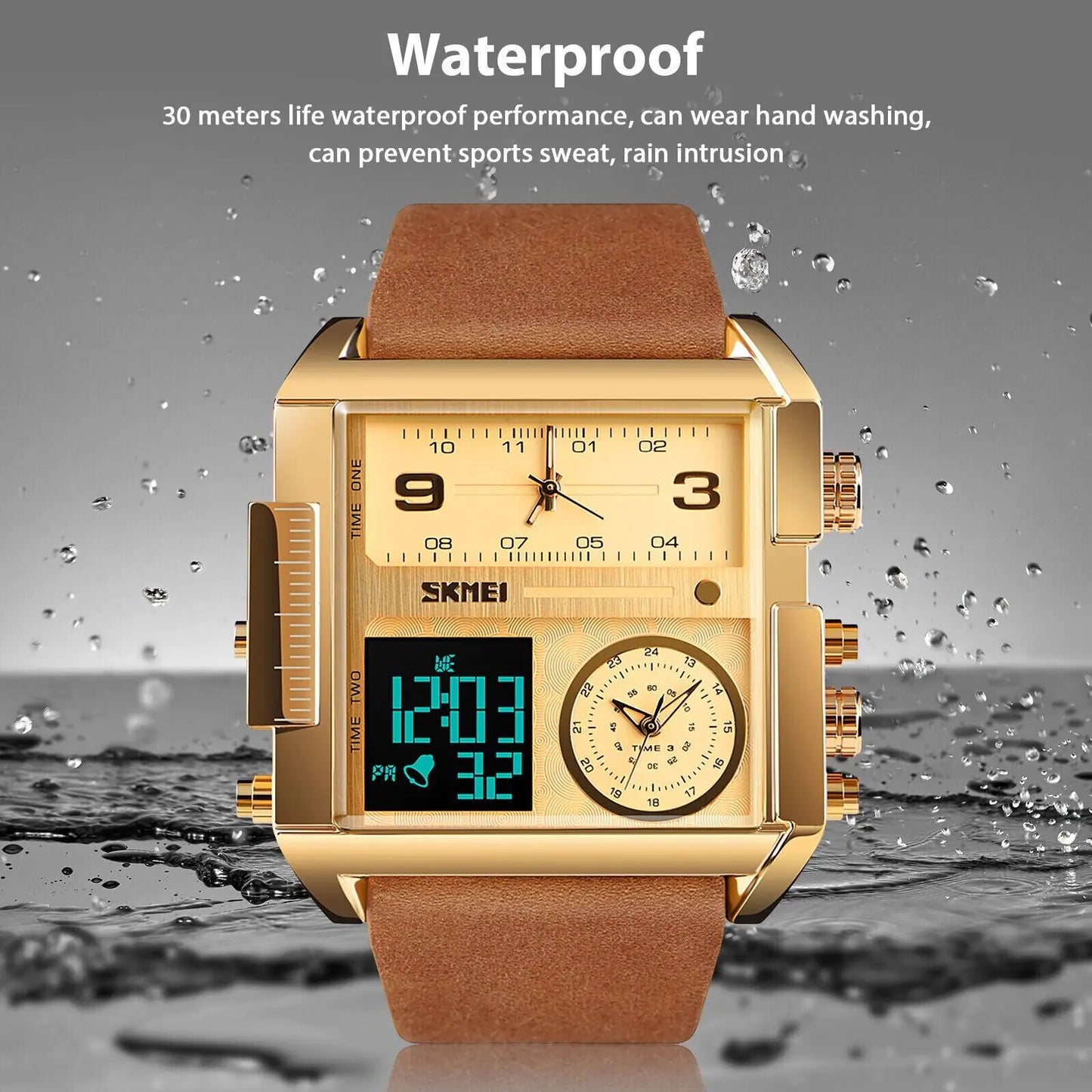 SKMEI Triple Timer Leather Sport Watch