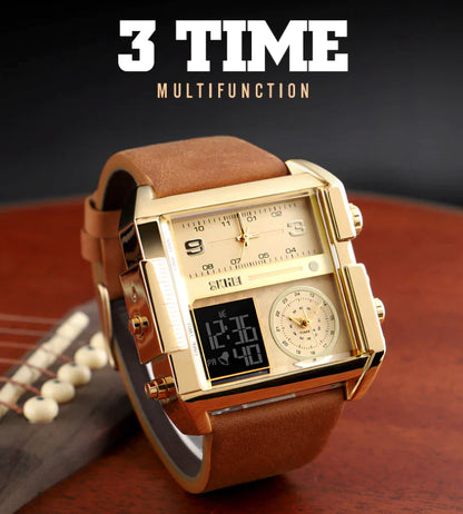SKMEI Triple Timer Leather Sport Watch