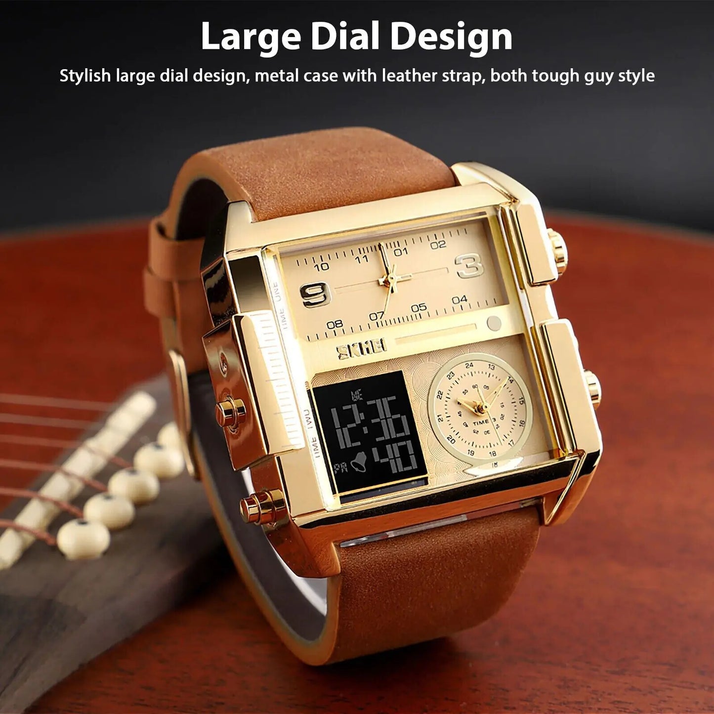 SKMEI Triple Timer Leather Sport Watch