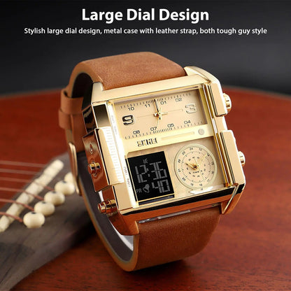 SKMEI Triple Timer Leather Sport Watch