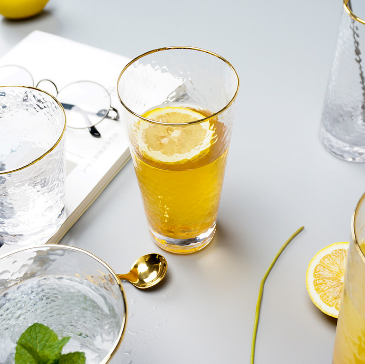 Luxury Hammered Gold Glass Cup