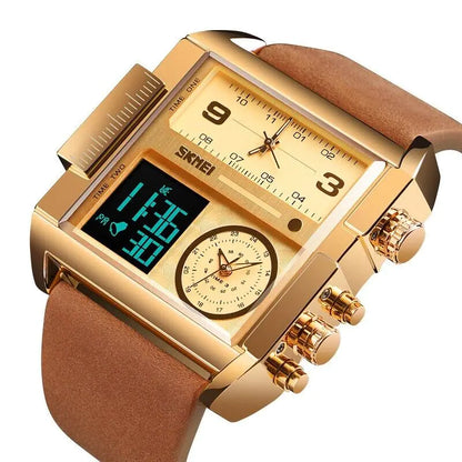 SKMEI Triple Timer Leather Sport Watch
