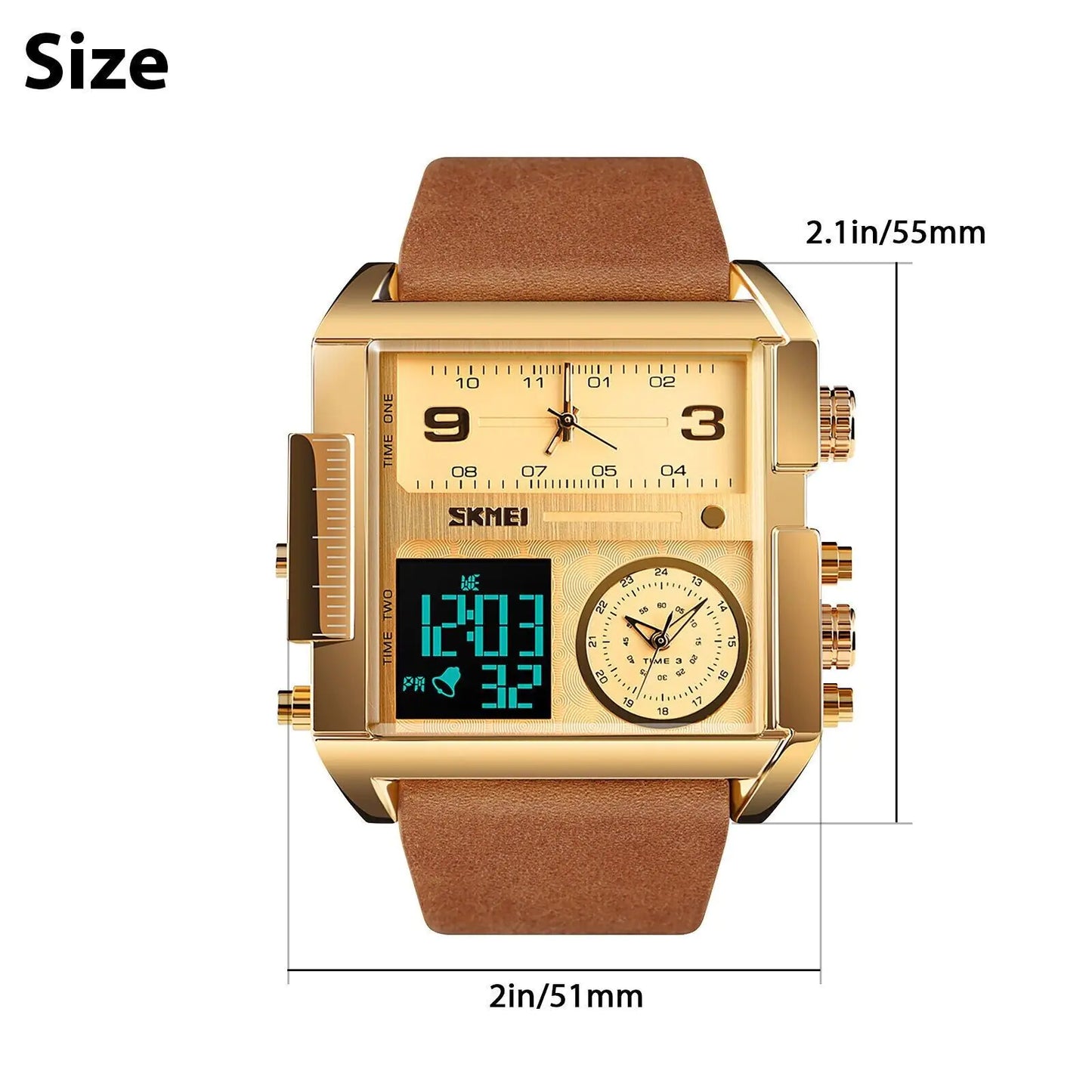 SKMEI Triple Timer Leather Sport Watch