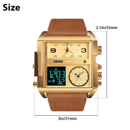 SKMEI Triple Timer Leather Sport Watch