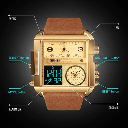 SKMEI Triple Timer Leather Sport Watch