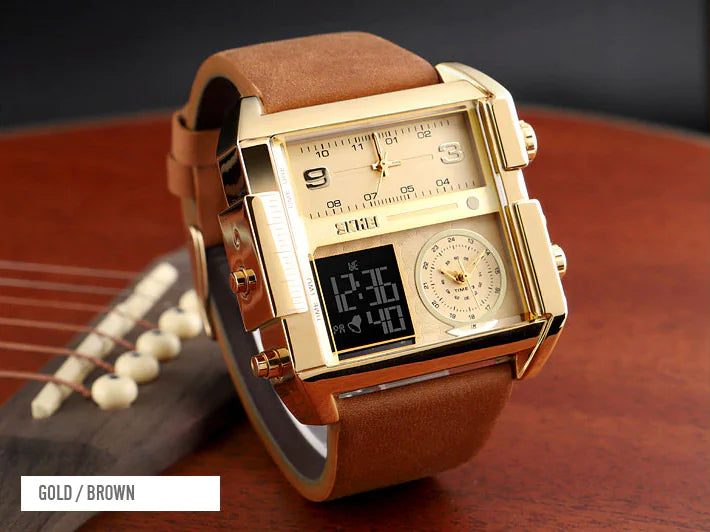 SKMEI Triple Timer Leather Sport Watch