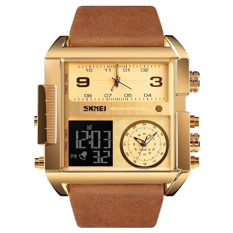 SKMEI Triple Timer Leather Sport Watch