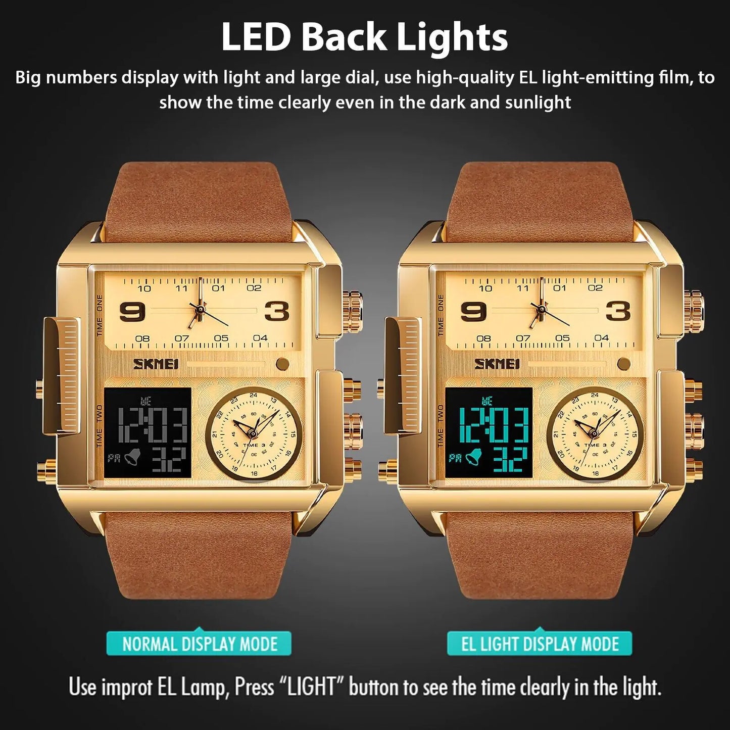 SKMEI Triple Timer Leather Sport Watch