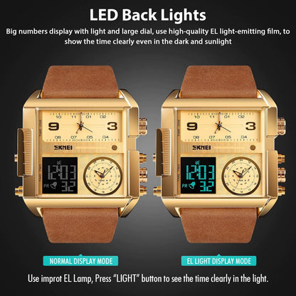 SKMEI Triple Timer Leather Sport Watch