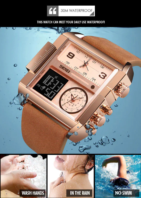 SKMEI Triple Timer Leather Sport Watch