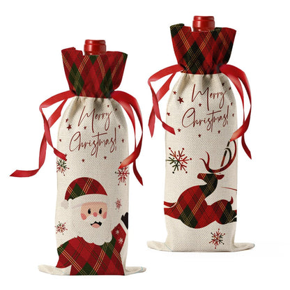 2Pcs Festive Vintage Wine Bag Set for Christmas Gifts