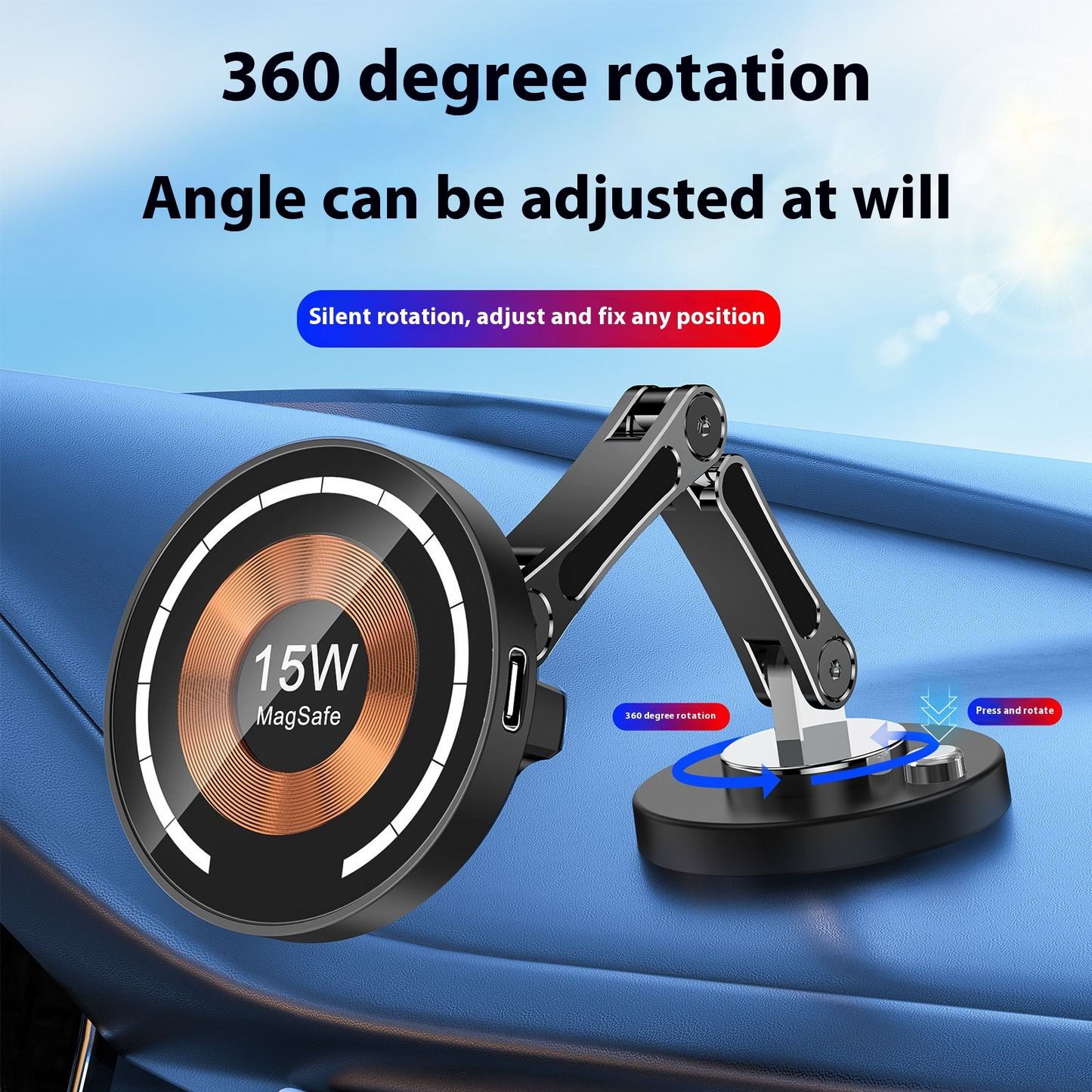 360-Degree Rotating Magnetic Car Mount 15W