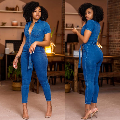 Chic Washed Denim Sleeveless Jumpsuit